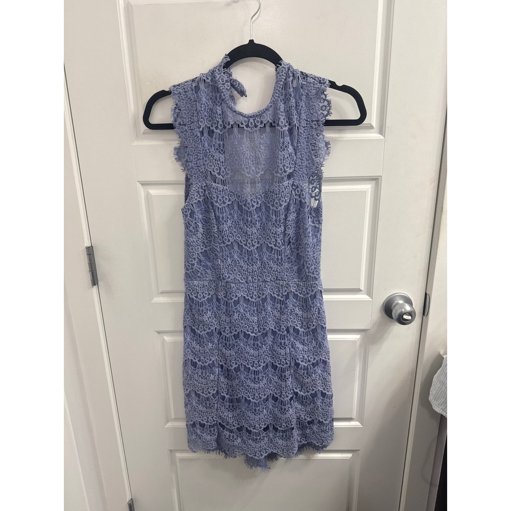 Intimately Free People Blue Floral Lace Sleeveless Open Back Romper XS